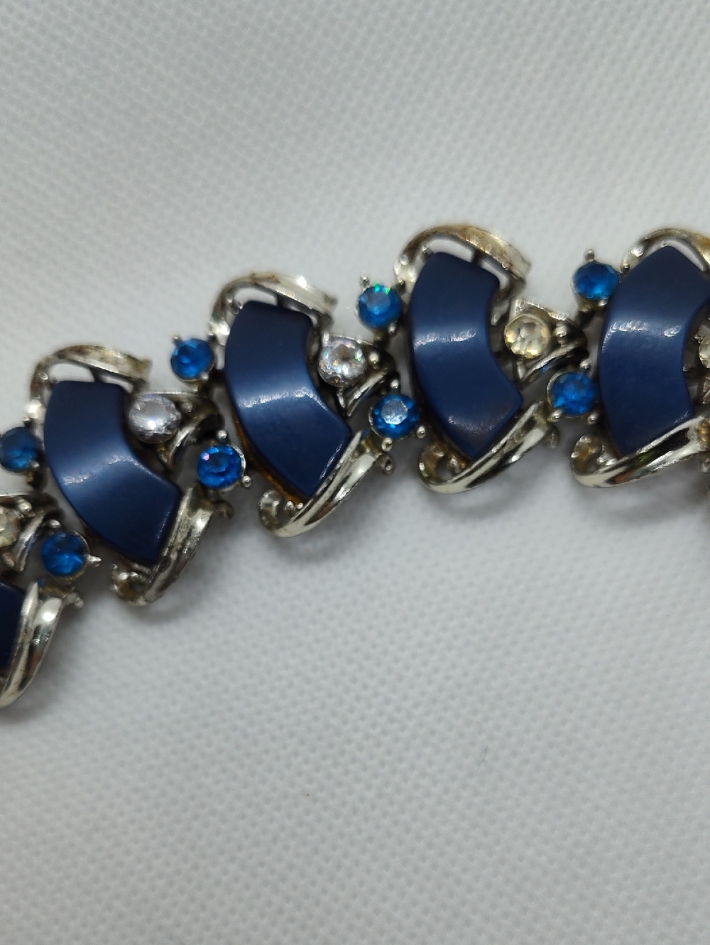Unusual Star Thermoset Link Bracelet with Blue And Clear Accent Crystals